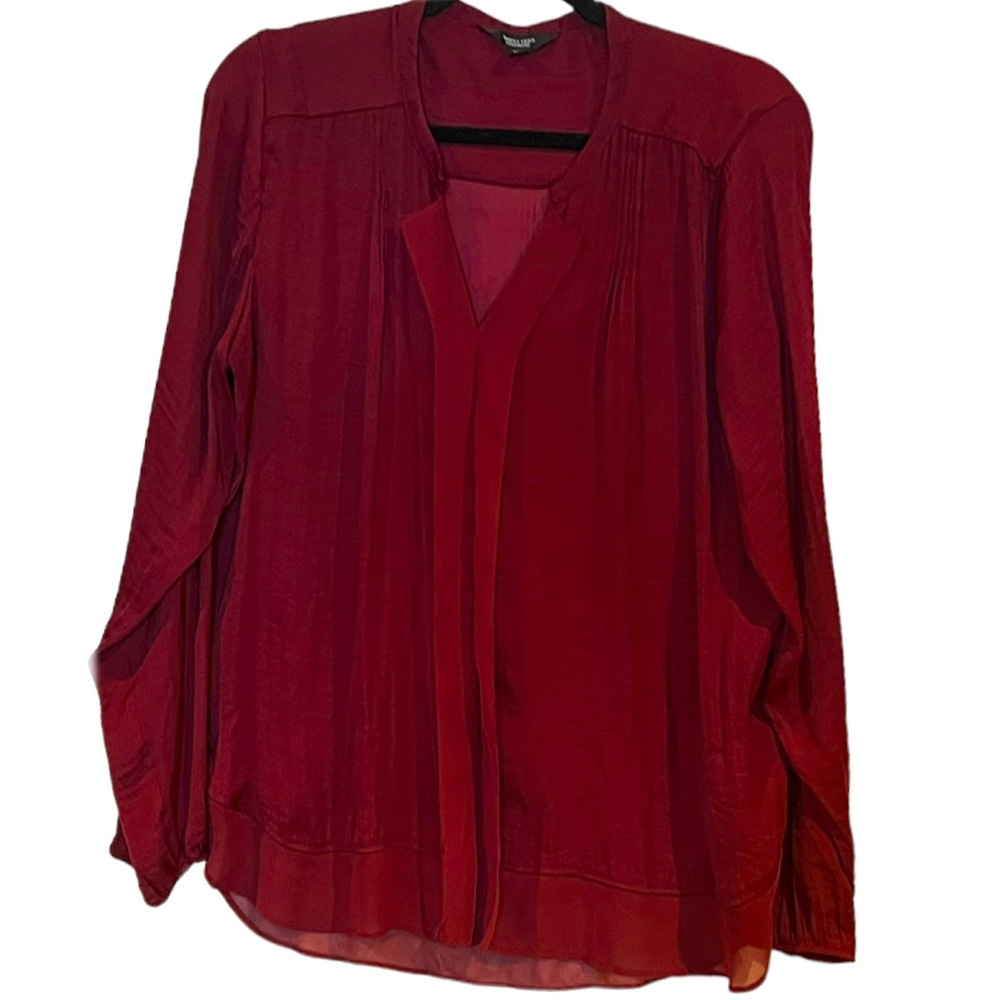 SIMPLY VERA WANG SHEER TRIM RUFFLE FRONT BLOUSE W/ CINCH LONG SLEEVES size XL